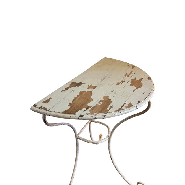1950s Vintage Wrought Iron Demi-Lune Console Table with Painted Pine Top, 1950s For Sale - Image 5 of 12