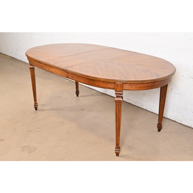 Thomasville French Regency Louis XVI Walnut and Burl Wood Extension Dining Table, Circa 1960s For Sale - Image 12 of 12