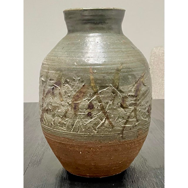 Mid-Century, 1970s Organic Modern Stoneware California art pottery vase. Large scale. substantial in size and weight,...