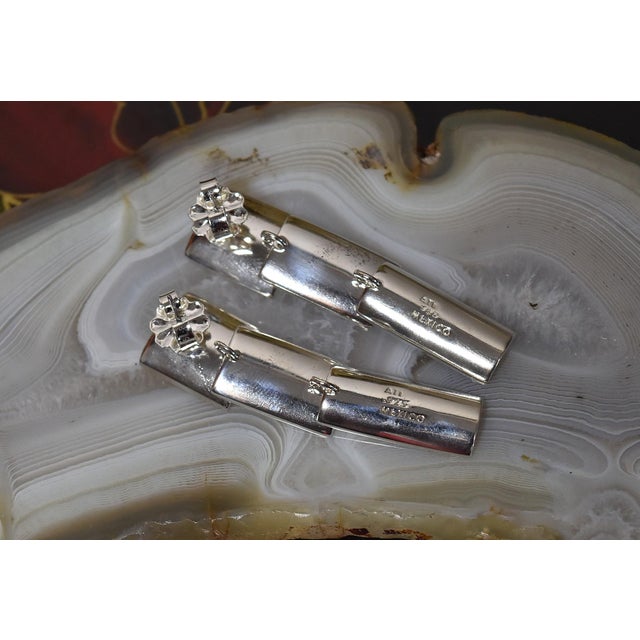 Vintage Mexican Sterling Silver Mod Segmented Post Earrings, Pair For Sale - Image 9 of 15