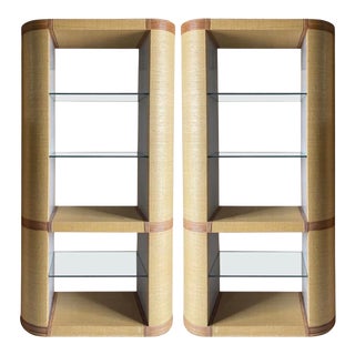 Modern Karl Springer Style Pencil Bamboo Wrapped Etageres, Pair For Sale