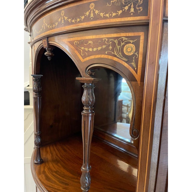 Antique Victorian Mahogany Inlaid Serpentine-Shaped Display Cabinet, 1880 For Sale - Image 11 of 18
