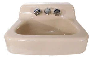 1964 Vintage American Standard Fawn Beige (A Warm, Pink-Cast Tan) Cast Iron & Porcelain Wall-Mounted Sink