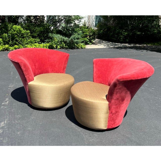 1990’s Postmodern Sculptural Weiman Preview swivel chairs. Absolutely gorgeous condition! Colors are rich and regal. The...