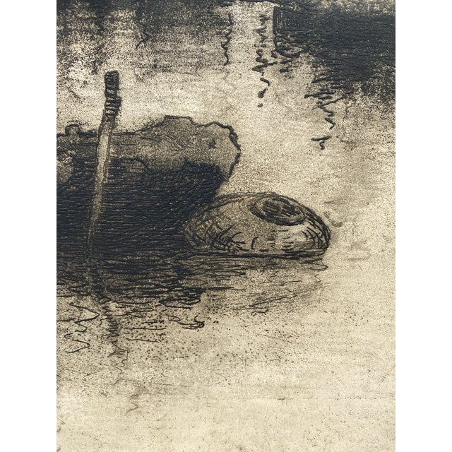 Ludovico Cavaleri (1867-1942) Fishing Boats in Harbor Etching Venice, Italy Signed & Dated 1927 For Sale - Image 9 of 12