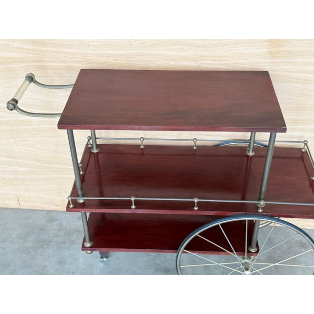 Brown Mid-Century Mahogany Wood and Brass Italian Serving Bar Cart, 1960s. Three level For Sale - Image 8 of 18