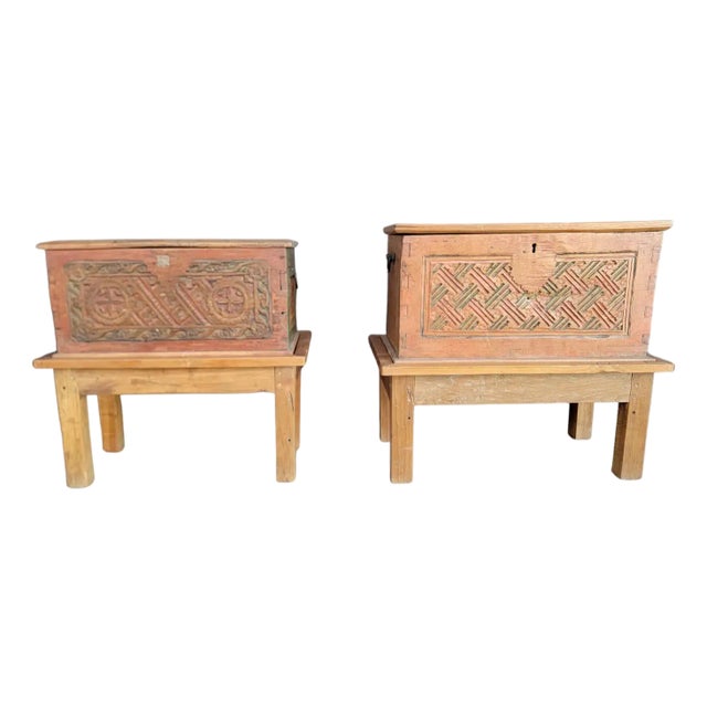 Early 20th Century Two Indonesian Dowry Chests on Stands From Bali (Nightstands or End Tables?) For Sale