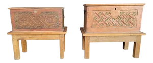 Early 20th Century Two Indonesian Dowry Chests on Stands From Bali (Nightstands or End Tables?)
