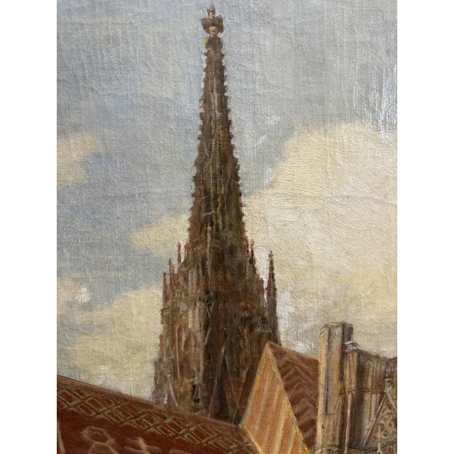 Burnt Umber Early 1900s Antique Edvard Weie St. Stephen’s Gothic Cathedral Oil Painting Vienna Cityscape, Framed For Sale - Image 8 of 11