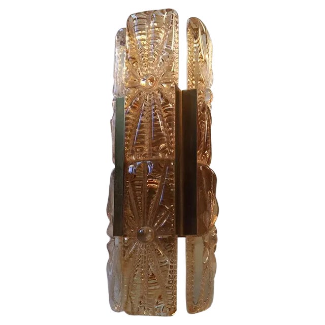 Danish Modern Sunburst Sconce in Amber Glass & Brass from Vitrika, 1960s For Sale