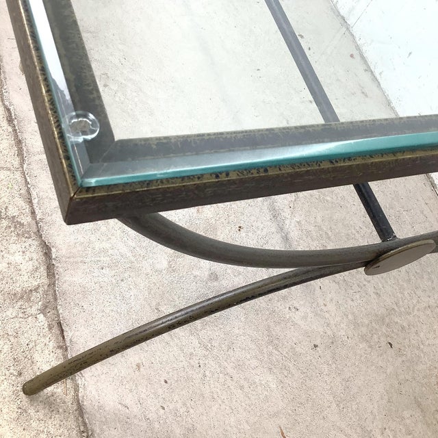 Sculptural Patinated Iron and Beveled Glass Coffee Table For Sale - Image 11 of 14