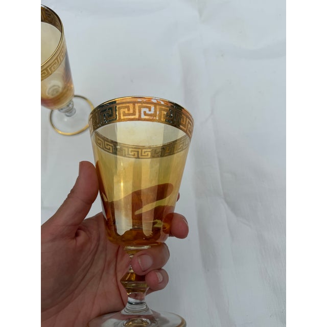 Mid 20th Century Vintage Preziosi Amber Greek Key Goblets - A Pair For Sale - Image 5 of 7