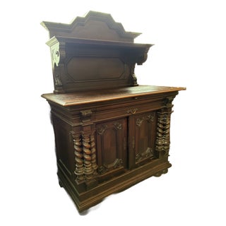 Antique Renaissance Revival Sideboard With Barley-Twist Columns and Raised Plate Rack. 47”l X 24.5”d X 37”h For Sale