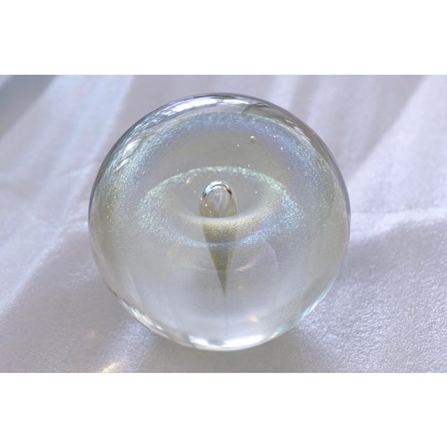 Glass Vintage Art Glass Iridescent Inclusion Round Glass Ball Sculpture, Signed, 1981 For Sale - Image 7 of 9