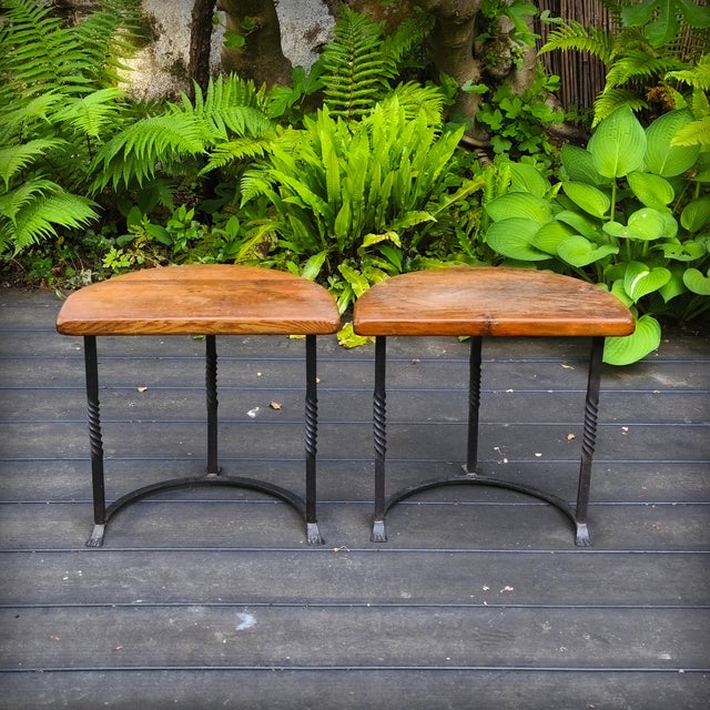 Vintage Side Tables in Wrought Iron and Oak, France, 1930s, Set of 2 For Sale - Image 12 of 18
