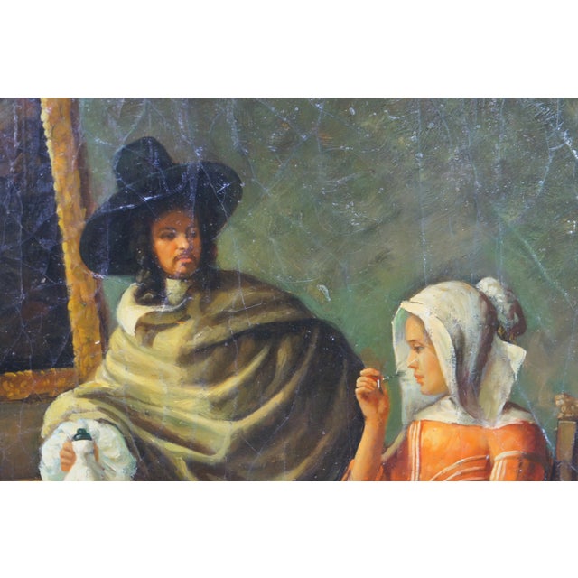 Late 20th Century The Glass of Wine Dutch Oil Painting After Johannes Vermeer Canvas Framed For Sale - Image 10 of 11