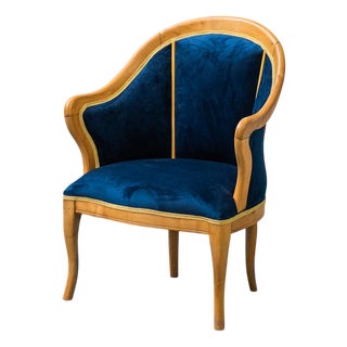Armchair in Wood and Blue Velvet, 1950s For Sale