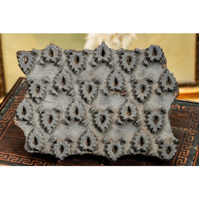 Amazing Antique Handmade Carved Wood Antique Asian Textile Printing Block Fabric Stamper Unique Bohemian Home Decor Object For Sale In New York - Image 6 of 10