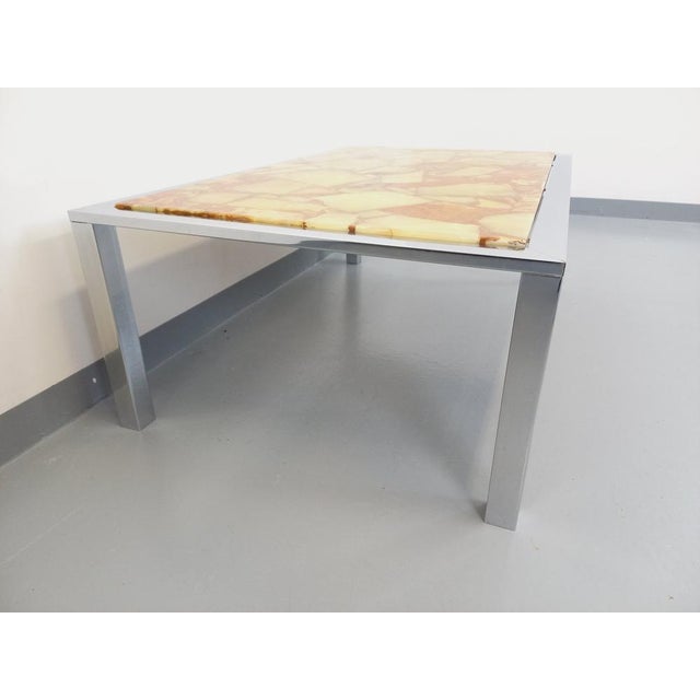 Large Vintage Coffee Table in Chrome Metal, Yellow Onyx Type and Resin, 1970s For Sale - Image 13 of 15