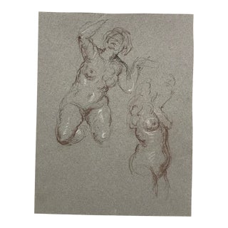 Mid 20th Century Original Charcoal Figure Drawing For Sale