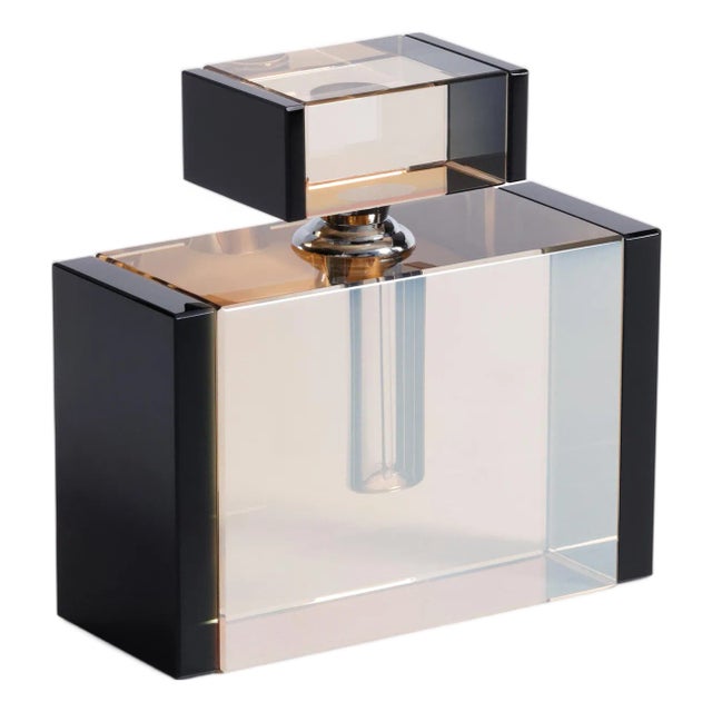 Crystal Tonal Black & Amber Glass Perfume Bottle, Large For Sale