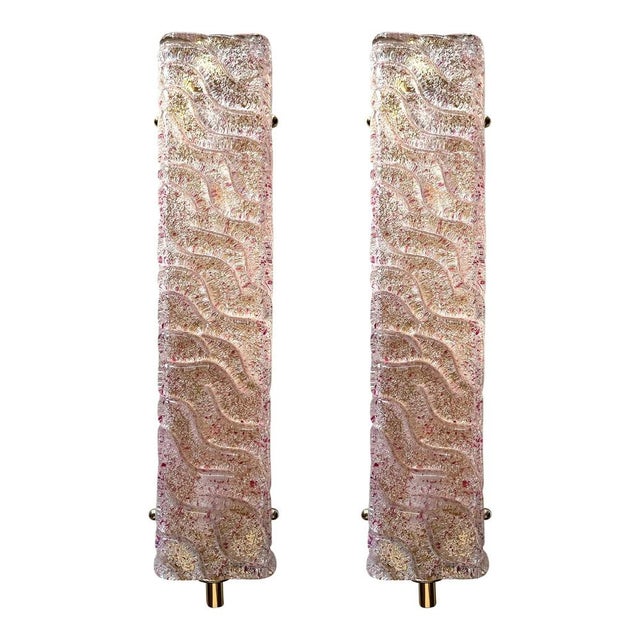 Contemporary rectangular wall sconce made in clear and ametista “graniglia” murano glass wall sconces- set of two the...