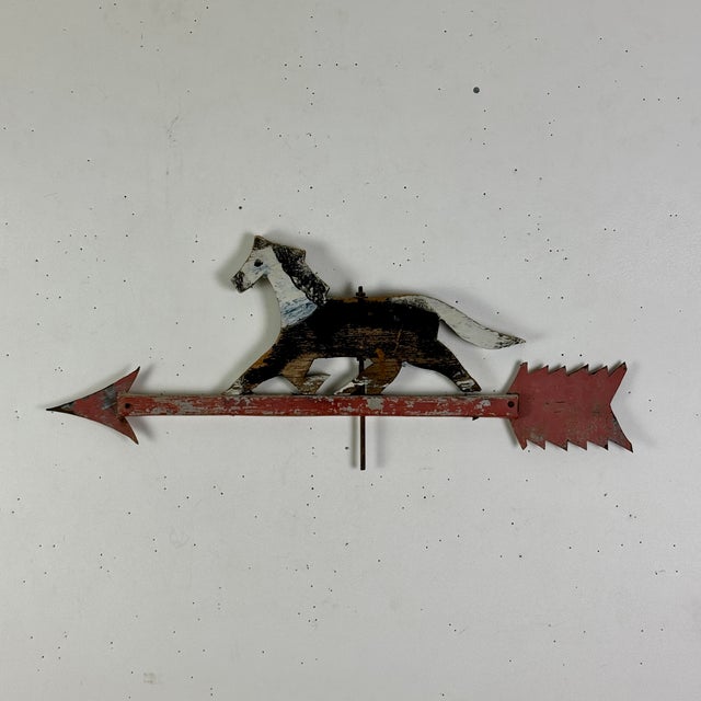 1920s Primitive Folk Art Handmade & Painted Wood Horse on Metal Arrow Weathervane For Sale - Image 4 of 10