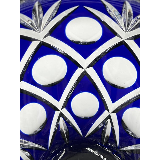 Bohemian Bulbous Crystal Vase in Cobalt Blue, 1950s For Sale - Image 9 of 15