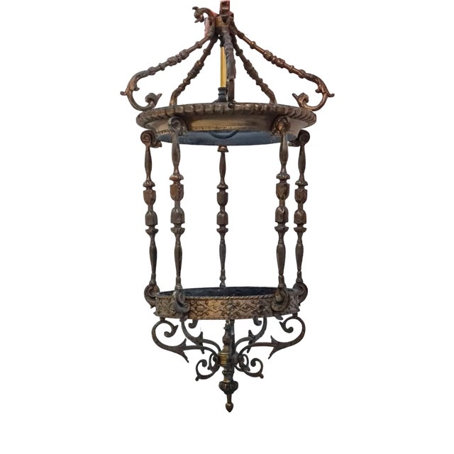 Metal and Glass Lantern Lamp, 1960s For Sale