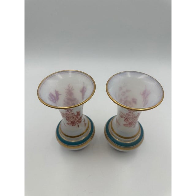 Soap Bubble Balustrade Vases in White Opaline Decorated with Roses, 1920s For Sale - Image 11 of 13