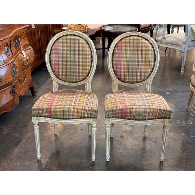 Set of Six Vintage French Painted Dining Chairs For Sale - Image 4 of 10