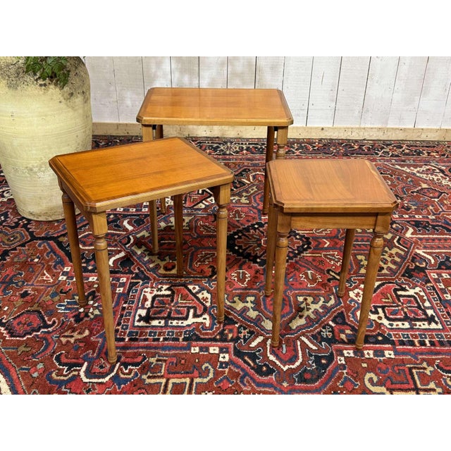 Cherry Wood Nesting Tables, 1960s, Set of 3 For Sale - Image 6 of 11