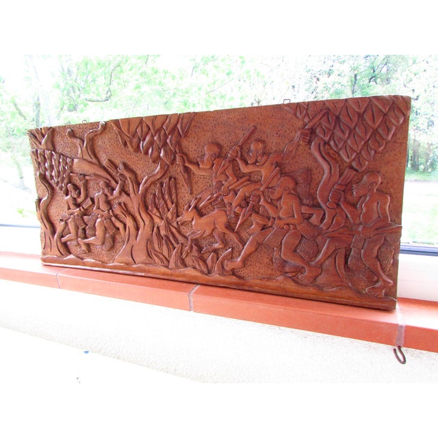 Low Relief Panel in African Carved Wood, 1970s For Sale - Image 3 of 8