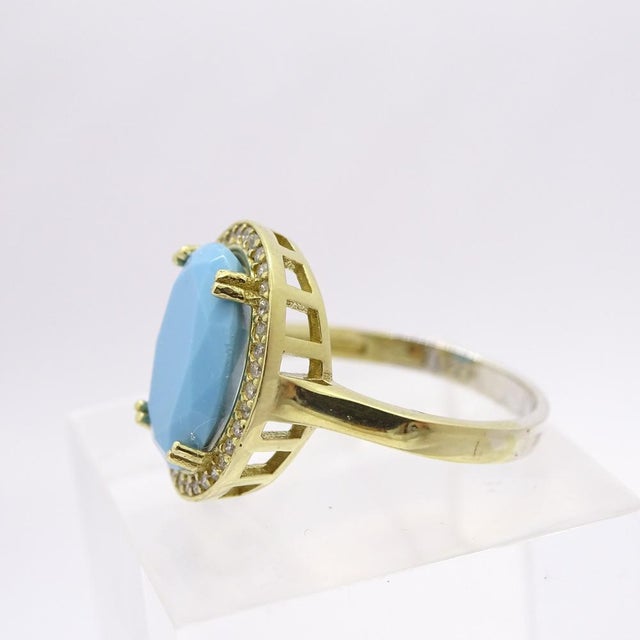 Ring with Turquoise, Sterling Silver and Zircons, 19th Century For Sale - Image 6 of 14