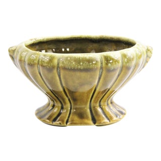 Vintage Usa Green Drip Ceramic Pedestal Planter For Sale