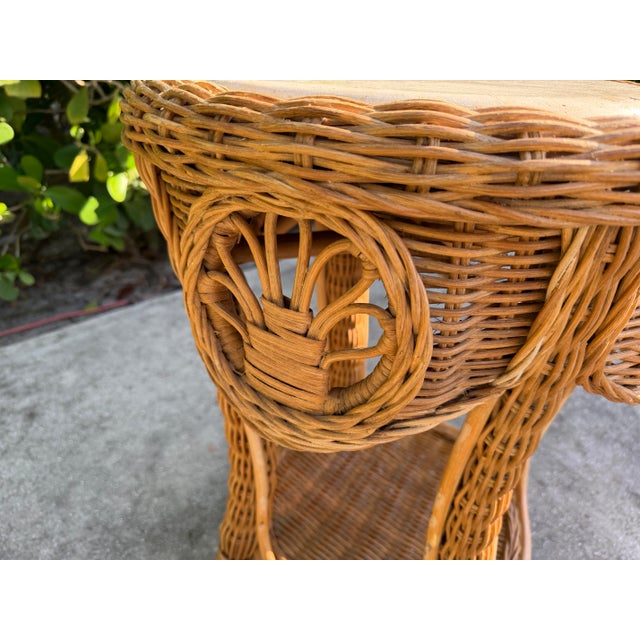Wood Vintage Sculptural Rattan Side Table With Tessellated Travertine Inlay For Sale - Image 7 of 15