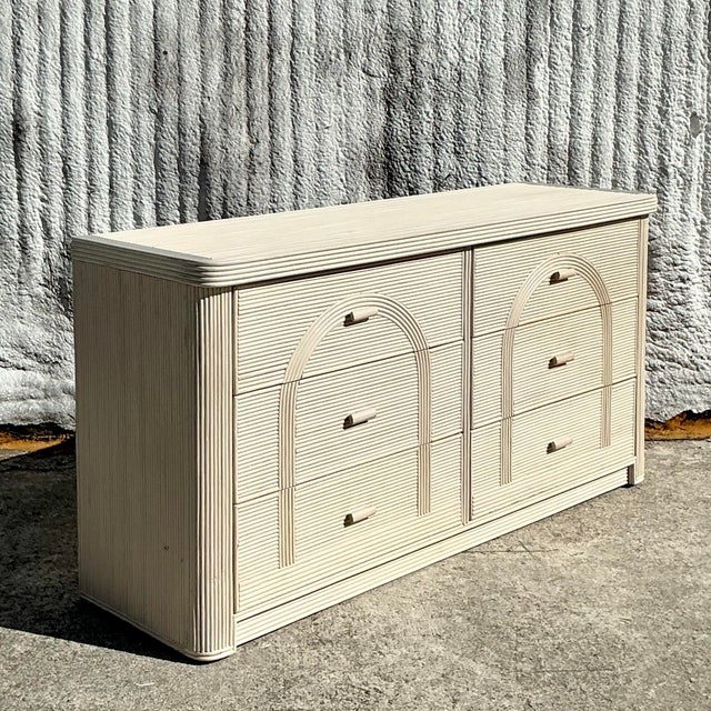 Mid 20th Century Mid 20th Century Vintage Coastal Arched Pencil Reed Dresser For Sale - Image 5 of 8