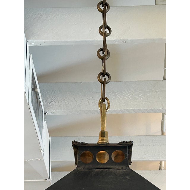 2000 - 2009 Industrial Graphite Metal Chandelier With Mirrored Interior and 4 Lights For Sale - Image 5 of 8