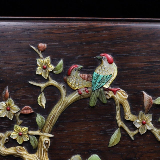 Huali Rosewood Box Inlaid With Hardstone Bird Motif For Sale - Image 10 of 11