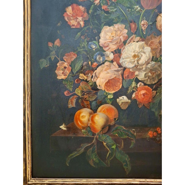 Attributed to Josef Lauer, Still Life With Roses, Tulips, Apples and Butterflies For Sale - Image 4 of 8