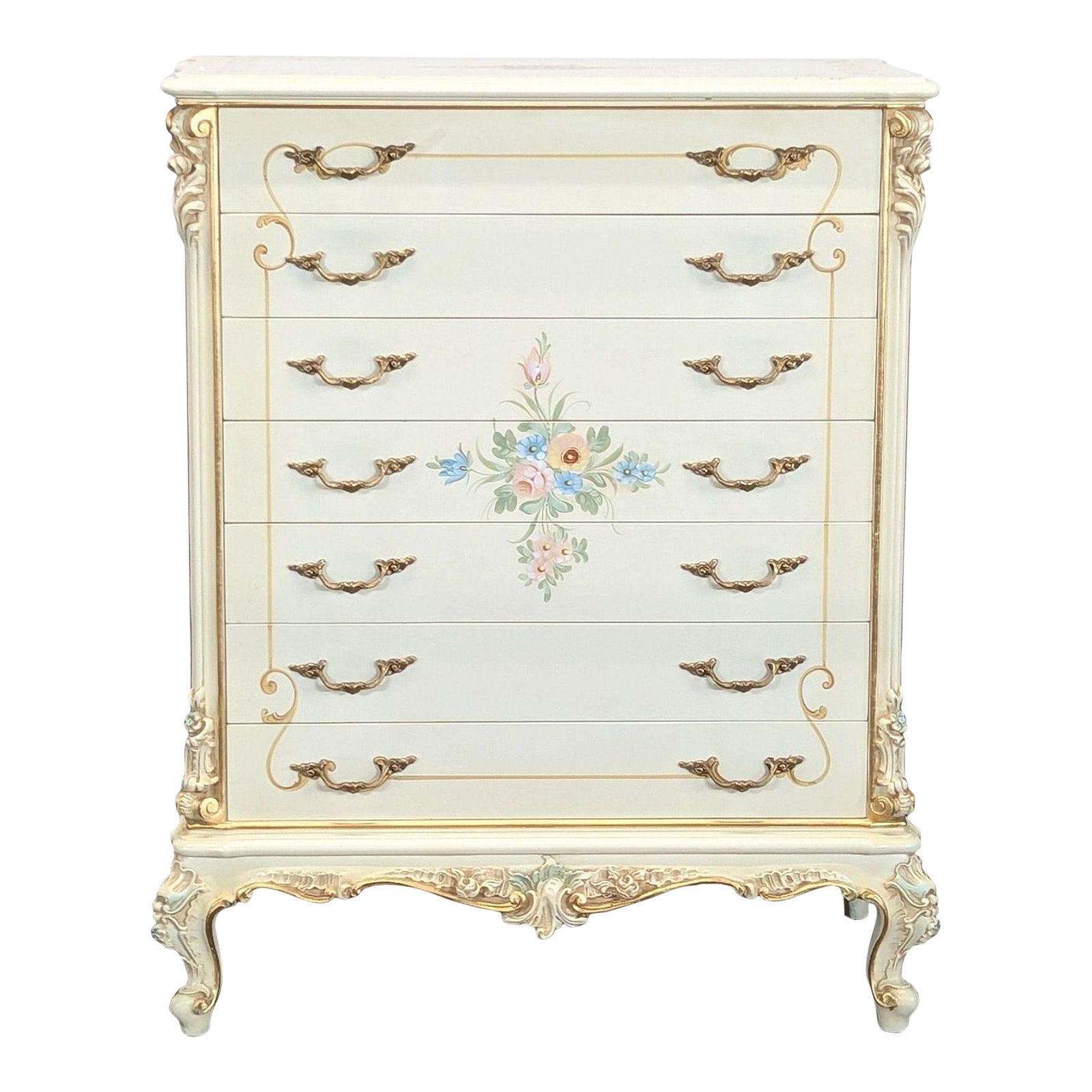 Vintage Provincial Rococo Style Dresser With Floral Hand Painted Design ...