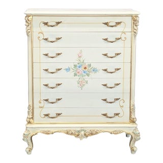 Vintage Provincial Rococo Style Dresser With Floral Hand Painted Design by Gianni For Sale
