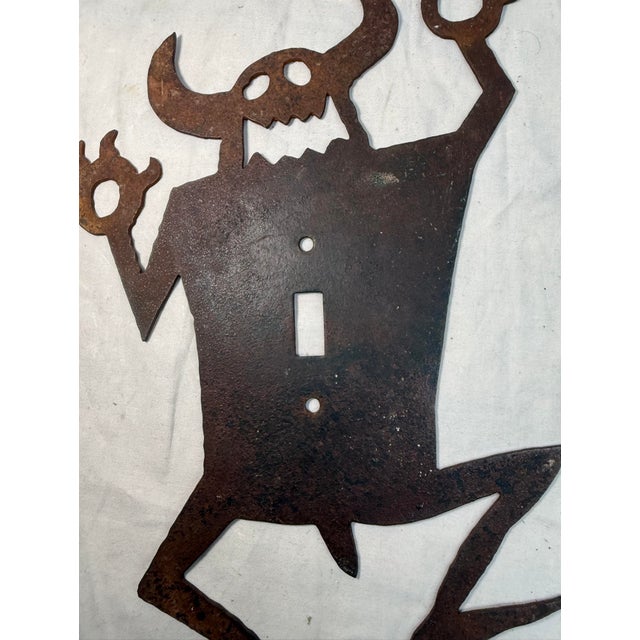 Brown Large Antique Hand Cut Steel Metal Monster Silhouette Wall Switch Cover Kids For Sale - Image 8 of 11