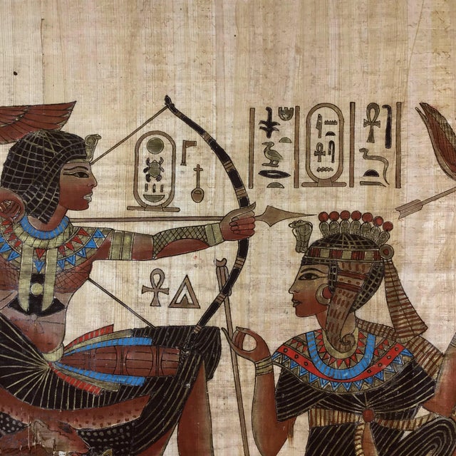 Textile Vintage Authentic Hand Painted Papyrus With Signature For Sale - Image 7 of 13