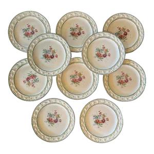 1920's Adams Royal Ivory Floral Hand Painted Dinner Plates - Set of 10