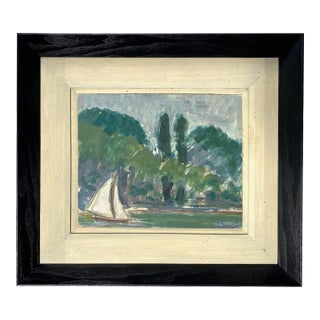 Mid 20th Century Sailboat Oil Painting With Custom Frame For Sale