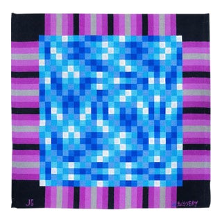Vintage French Square Geometric Tapestry, Signed by Bissery - Rug & Kilim For Sale