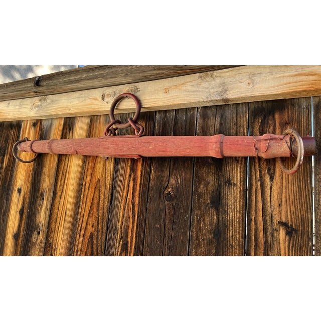 Early 20th Century Rustic Barn Yard Red Painted Wood Bar With Iron Hardware For Sale - Image 4 of 8