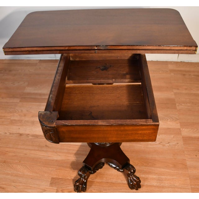 1910s Antique American Empire Solid Mahogany Flip-Top Game Table / Console Table For Sale - Image 14 of 18