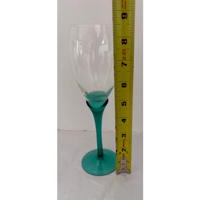 Mid-Century Modern Vintage Mid-Century Modern Art Glass Wine Goblets With Emerald Green Stems - a Pair For Sale - Image 3 of 6